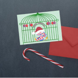 KerstblauwVogel in  kooi  Feestdagenkaart