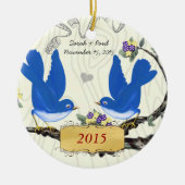  kerstblauwvogels op houten graan keramisch ornament (Voorkant)