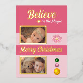 Kerstblazers sterren sneeuwvlokfoto's roze folie feestdagenkaart (Voorkant)