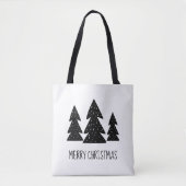 Kerstblijde Dennenbomen Scandi Zwart Wit Tote Bag (Voorkant)