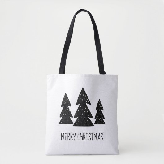 Kerstblijde Dennenbomen Scandi Zwart Wit Tote Bag (Voorkant)
