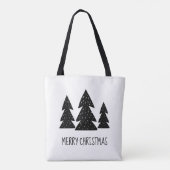 Kerstblijde Dennenbomen Scandi Zwart Wit Tote Bag (Achterkant)