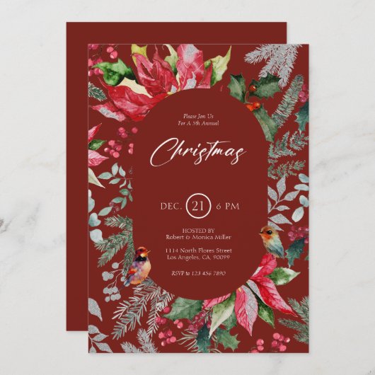 Kerstbloem en bladeren Waterverf 2 Kaart (Voorkant / Achterkant)