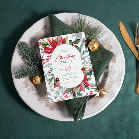 Kerstbloem en bladeren Waterverf Kaart