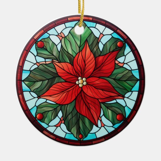Kerstbloem gekleurd glas stijl keramisch ornament (Voorkant)