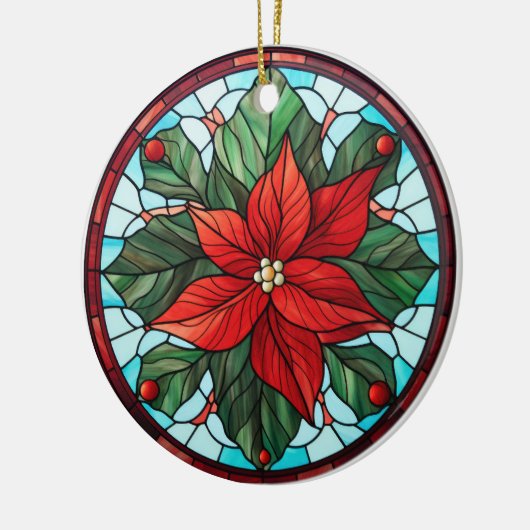 Kerstbloem gekleurd glas stijl keramisch ornament (Links)