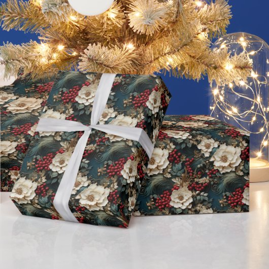 Kerstbloem met witte bloemen en groen cadeaupapier (Feestdagen)