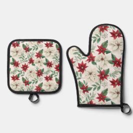 Kerstbloem ovenwant met bijpassende pannenlap ovenwant & pannenlap set