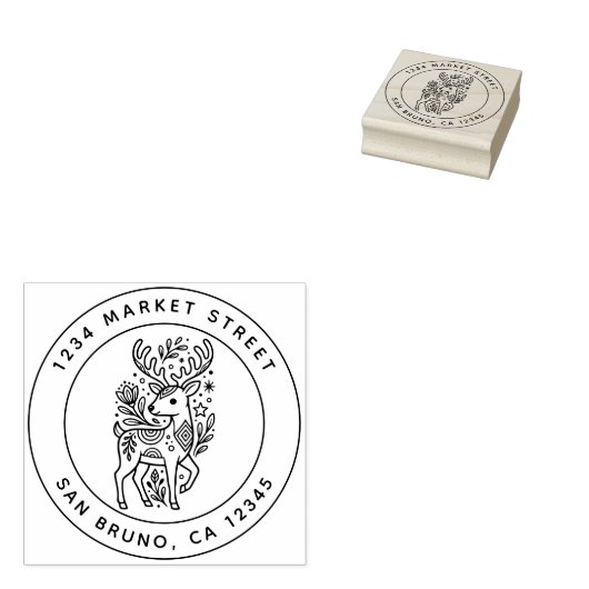 Kerstbloem patroon rendier retour adres rubberstempel (Gestempeld)