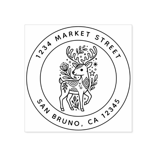 Kerstbloem patroon rendier retour adres rubberstempel (Afrduk)