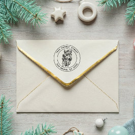 Kerstbloem patroon rendier retour adres rubberstempel