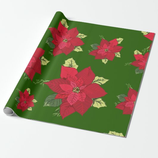 Kerstbloem Poinsettia inpakpapier (Uitgerold)