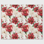Kerstbloem Poinsettia rood groen patroon Cadeaupapier (Vlak)