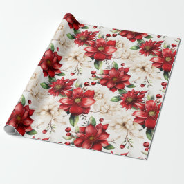 Kerstbloem Poinsettia rood groen patroon Cadeaupapier