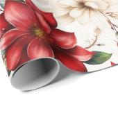 Kerstbloem Poinsettia rood groen patroon Cadeaupapier (Rol Hoek)