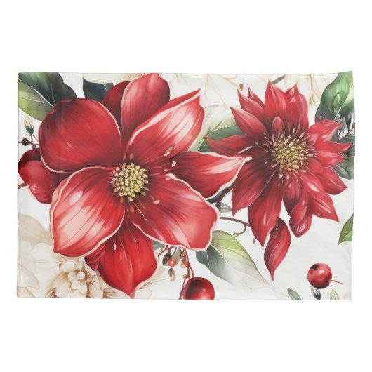 Kerstbloem Poinsettia rood groen patroon Kussensloop (Achterkant)