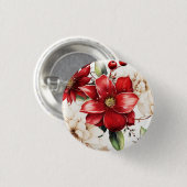 Kerstbloem Poinsettia rood groen patroon Ronde Button 3,2 Cm (Voorkant /achterkant)