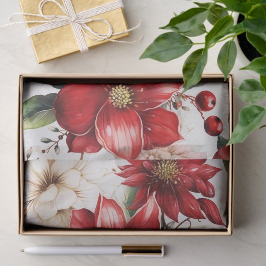 Kerstbloem Poinsettia rood groen patroon Tissuepapier (Geschenk)