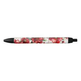 Kerstbloem Poinsettia rood groen patroon Zwarte Inkt Pen