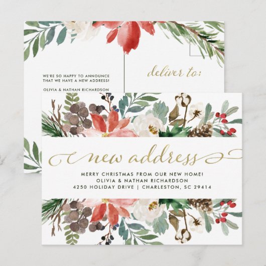 kerstbloem | vakantieverhuizing aankondigingskaart (Voorkant / Achterkant)