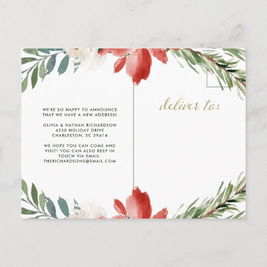 kerstbloem | vakantieverhuizing aankondigingskaart (Achterkant)