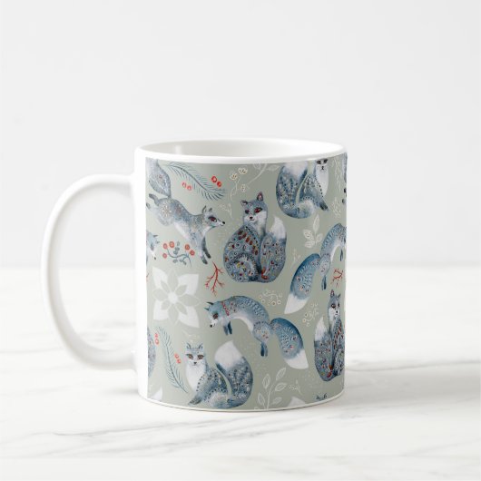 Kerstbloem versierd grijze vossen patroon koffiemok (Links)