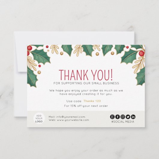 kerstbloembladeren bedankkaart (Achterkant)