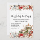 Kerstbloemen Afternoon Tea Feestelijke Fijne Party Kaart (Voorkant)