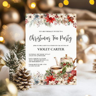 Kerstbloemen Afternoon Tea Feestelijke Fijne Party Kaart