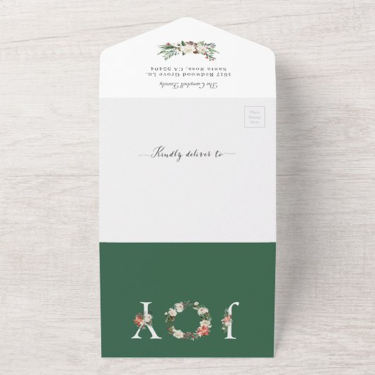 Kerstbloemen alles in één aandenken Fotokaart All In One Uitnodiging (Buitenkant)