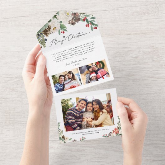 Kerstbloemen alles in één aandenken Fotokaart All In One Uitnodiging (Afscheurbaar)