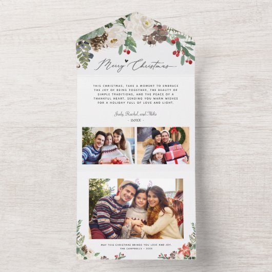 Kerstbloemen alles in één aandenken Fotokaart All In One Uitnodiging (Binnen)
