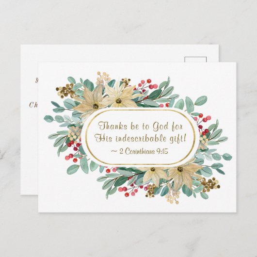 Kerstbloemen Bijbelvers dank aan God Briefkaart (Voorkant / Achterkant)