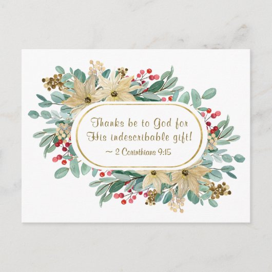 Kerstbloemen Bijbelvers dank aan God Briefkaart (Voorkant)