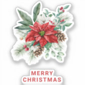 Kerstbloemen Boeket Rood en Wit Sticker (Voorkant)