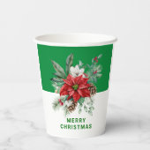 Kerstbloemen Boeket Vrolijke Kerstmis Tekst 2 Papieren Bekers (Achterkant)