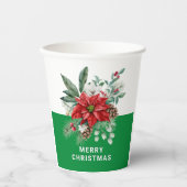 Kerstbloemen Boeket Vrolijke Kerstmis Tekst 2 Papieren Bekers (Voorkant)