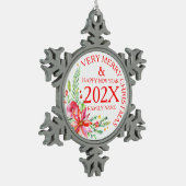 Kerstbloemen Bouquet en Sjabloon van tekst Tin Sneeuwvlok Ornament (Links)