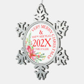 Kerstbloemen Bouquet en Sjabloon van tekst Tin Sneeuwvlok Ornament (Rechts)