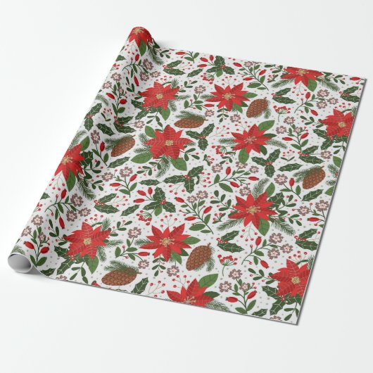 kerstbloemen cadeaupapier (Uitgerold)