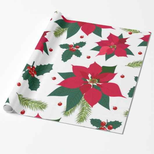 kerstbloemen cadeaupapier (Uitgerold)