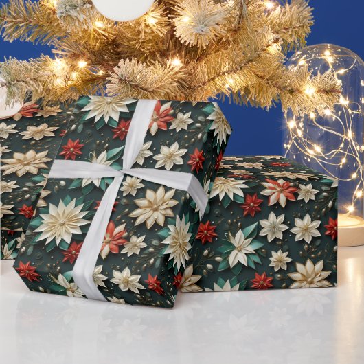 kerstbloemen cadeaupapier (Feestdagen)