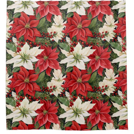 kerstbloemen douchegordijn (Voorkant)