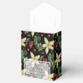 kerstbloemen en bessen op zwart bedankdoosjes (Geopend)