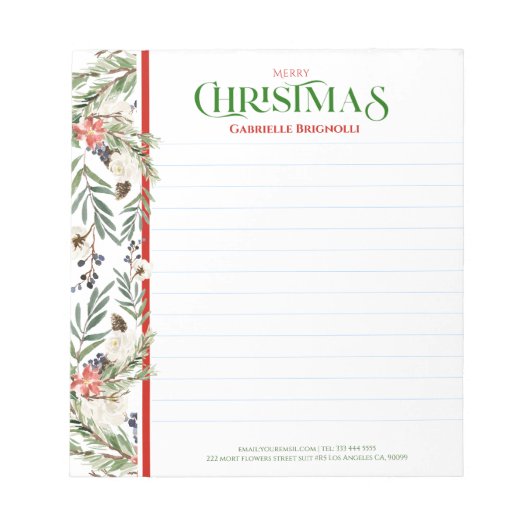 kerstbloemen en evergroensgrens notitieblok (Voorkant)