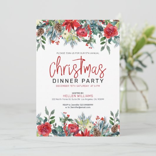 Kerstbloemen en lijst met winterbladeren kaart (Staand voorkant)