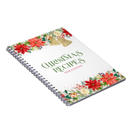 Kerstbloemen en poinsettia rand typografie notitieboek (Rechterzijde)