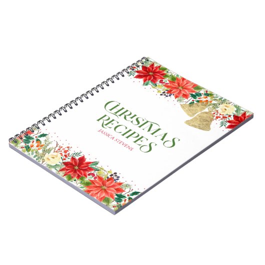 Kerstbloemen en poinsettia rand typografie notitieboek (Linkerzijde)