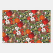 Kerstbloemen en -vruchten inpakpapier vel (Voorkant)
