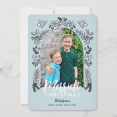 Kerstbloemen Fototoestel Feestdagenkaart (Voorkant)